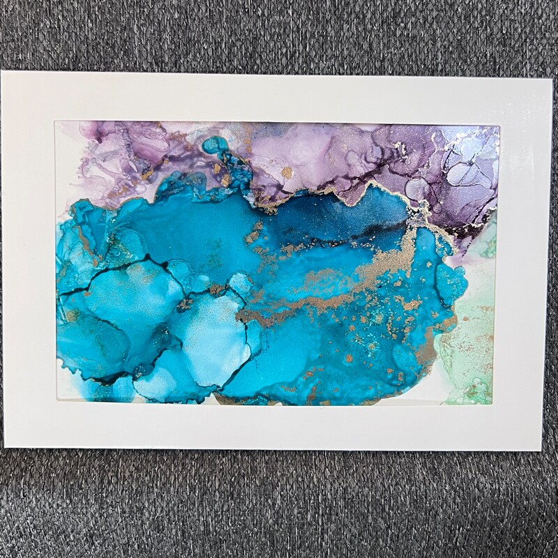 Alcohol Ink Greeting Card - Purple Turquoise